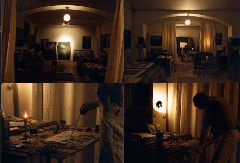 Sequence showing the studio interior after dark