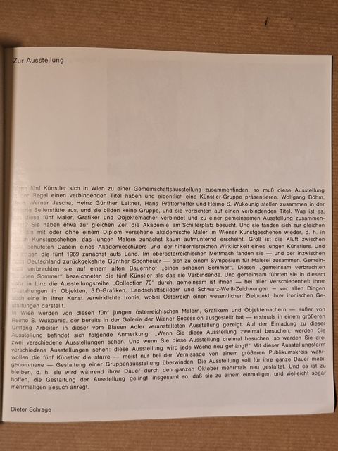 Dieter Schrage’s text in the 1970 Der Blaue Adler catalogue