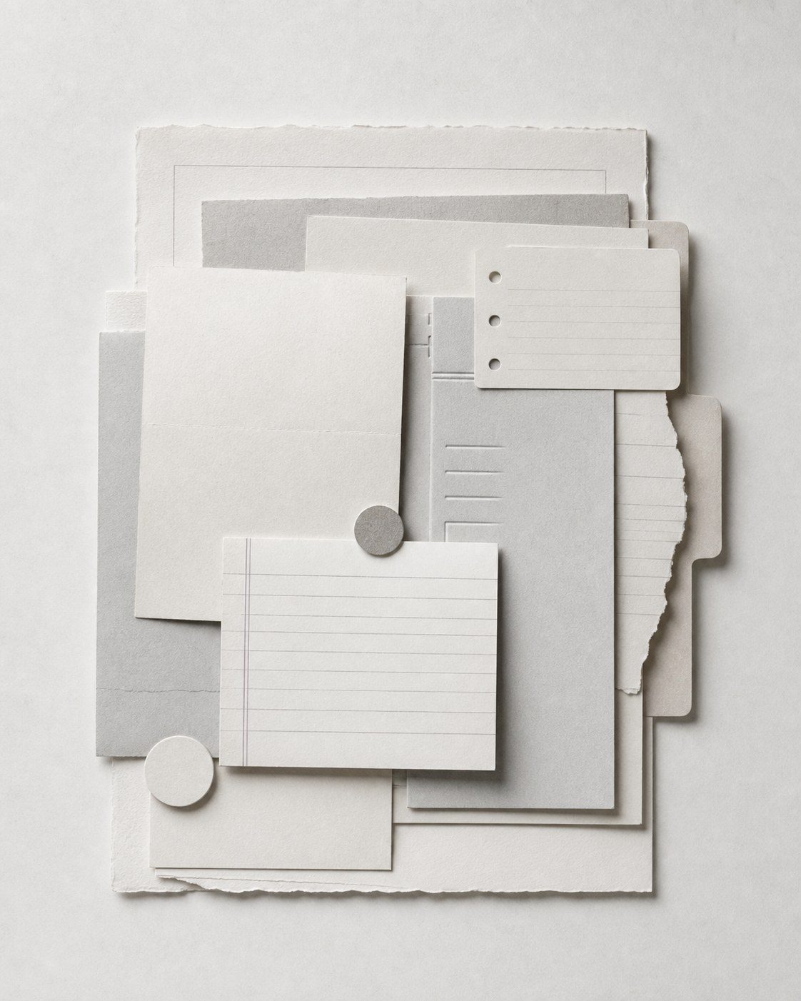 Light-grey archival papers representing sources and research notes