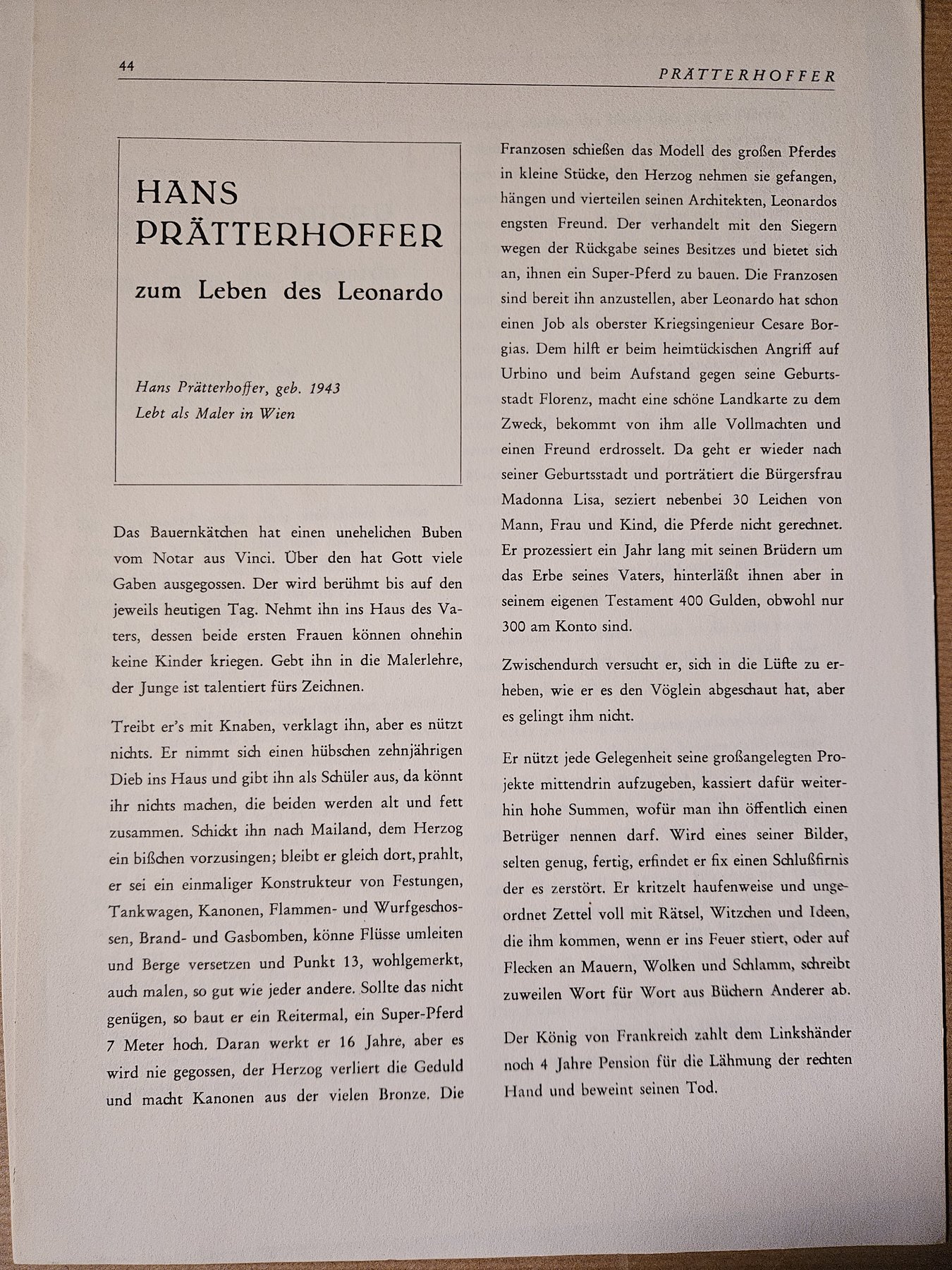 Zum Leben des Leonardo — selected archive scan